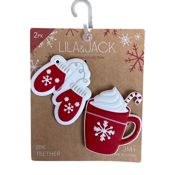 Modern Baby Infant Silicone 2 of 2 Pack Teethers Christmas Santa Mug Mittens NWT - Picture 3 of 7